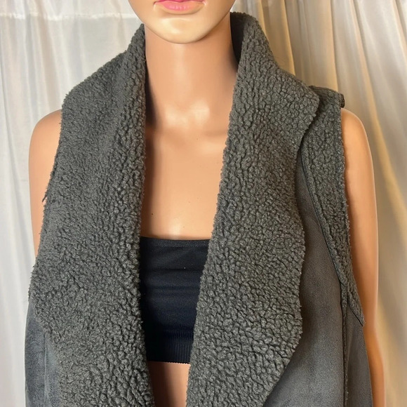 Bass Women’s Vest Fleece Size M Gray Fall Western Collar Sterling Lapel - Picture 3 of 8